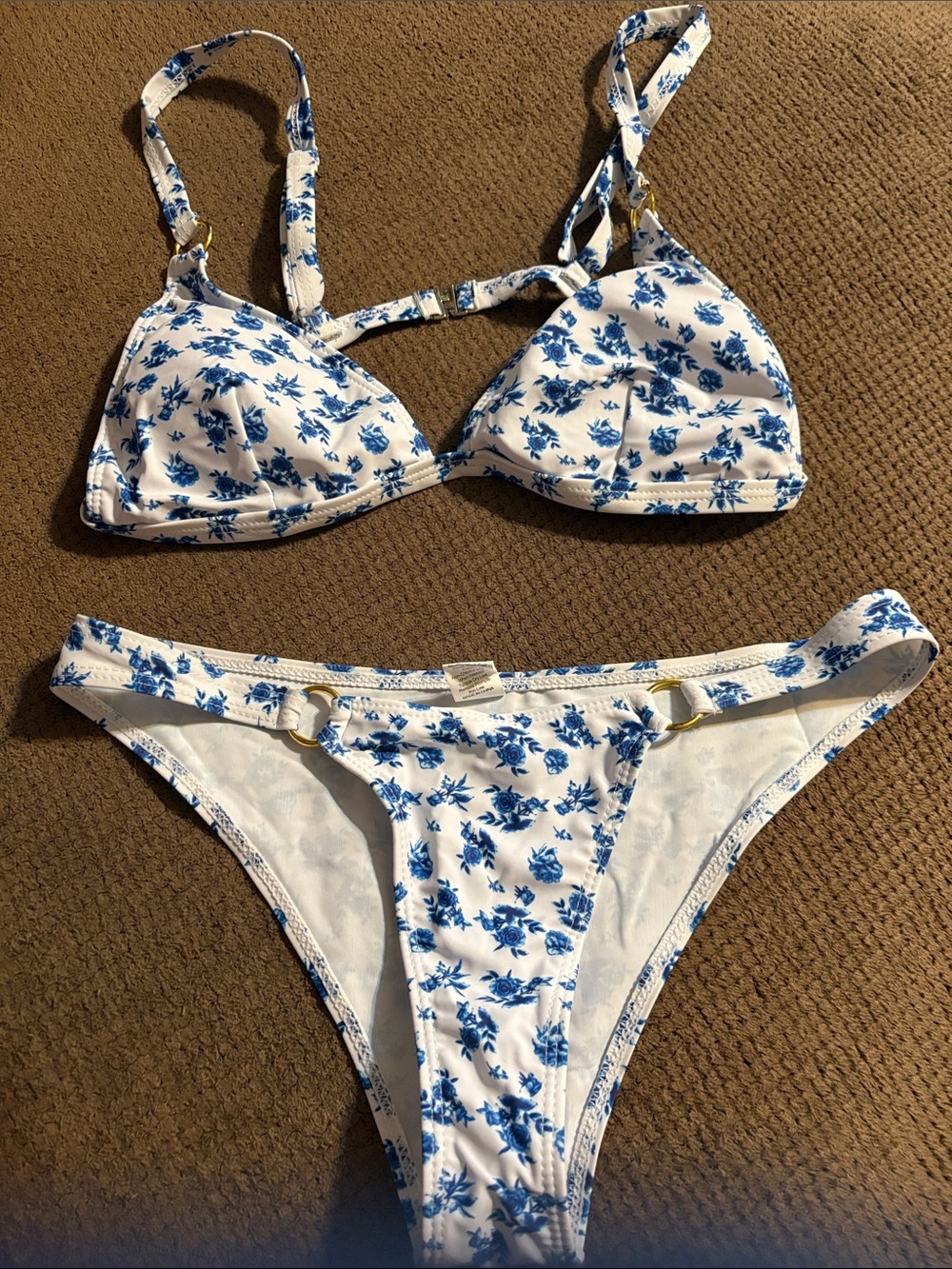 White & Blue Floral Bikini Set